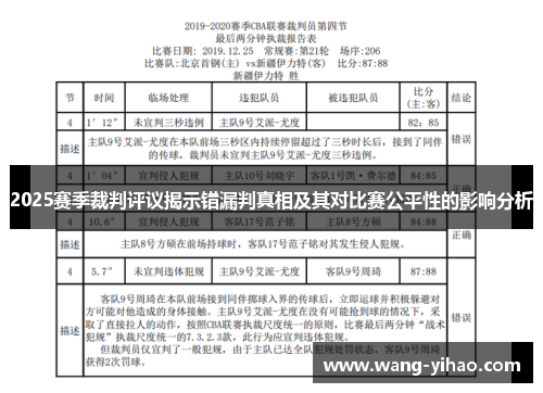 2025赛季裁判评议揭示错漏判真相及其对比赛公平性的影响分析